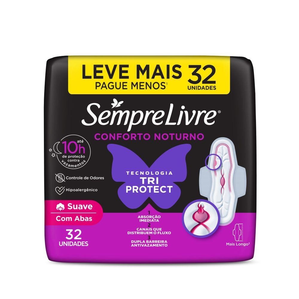 Absorvente Externo Sempre Livre Adapt Plus Noite e Dia Cobertura Suave com Abas 32 Unidades