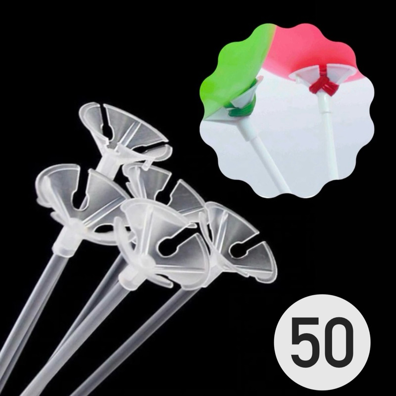 50 VARETAS 30CM COM SUPORTE PEGA BALÃO TRANSPARENTE OFF