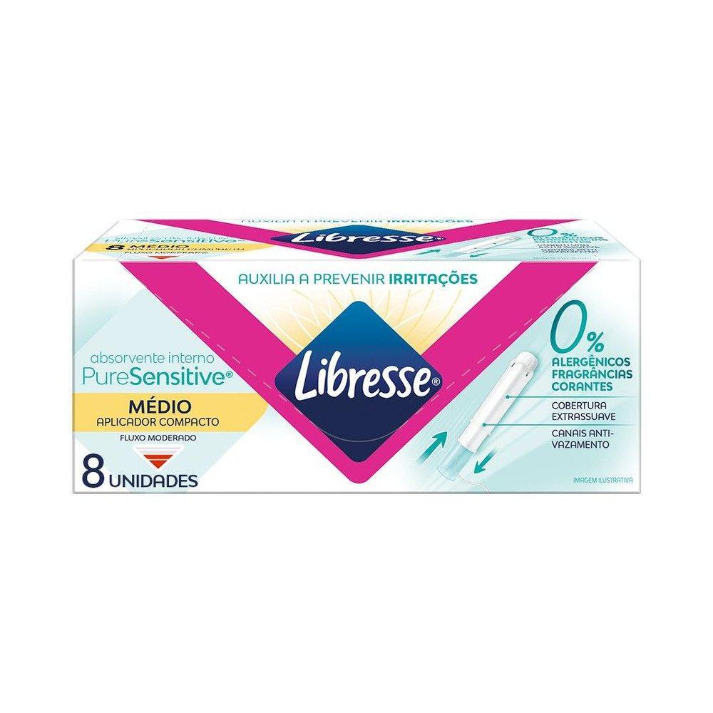 Absorvente Interno Libresse com Aplicador Compacto Pure Sensitive Médio com 8 Unidades