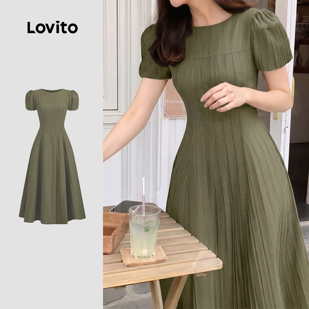 (RCL) Lovito Elegante Dress Jacquard Estruturado Linha Primavera/verão Azul-marinho Vestido para Mulheres L149LD099