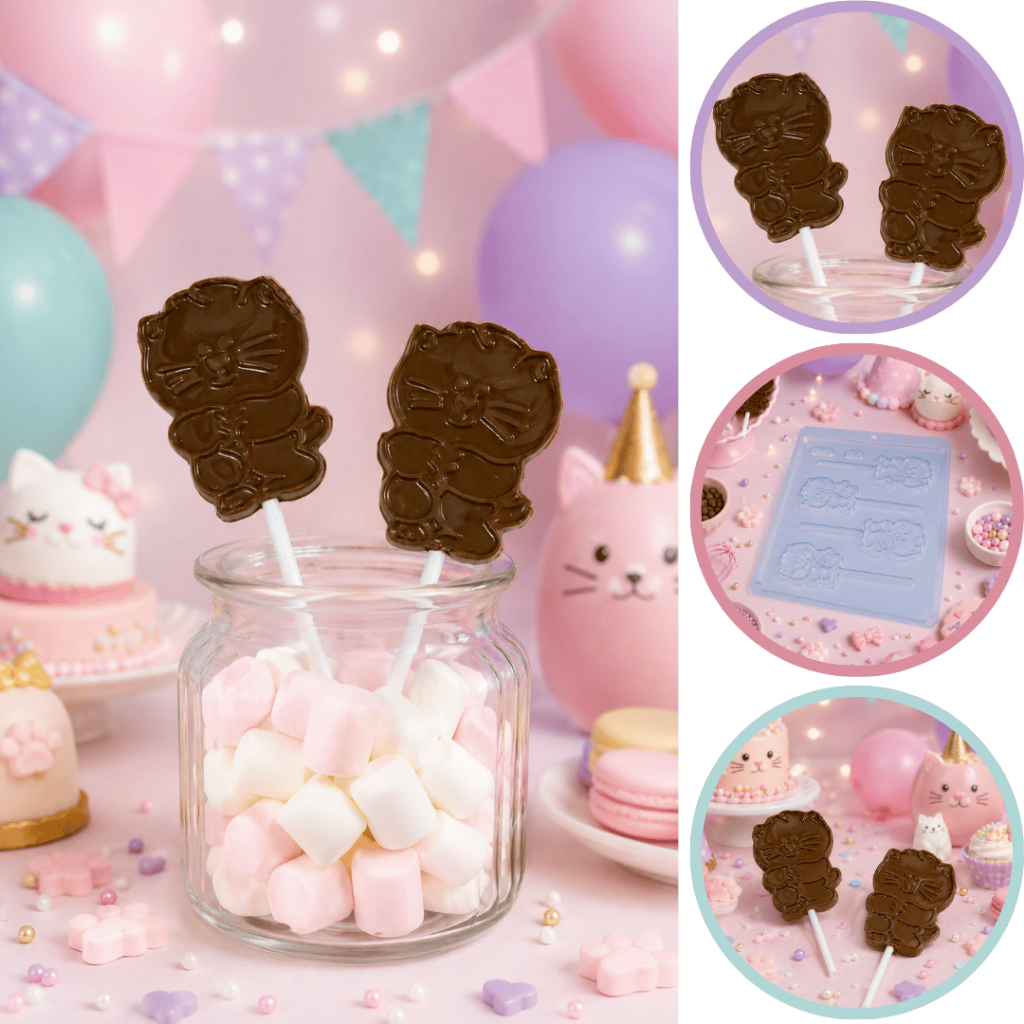1~10 FORMA SIMPLES PIRULITO GATINHO CÓD. 97 EM ACETATO BWB PARA BOMBOM, DOCES DE CHOCOLATE E CONFEITARIA (CHOCO)