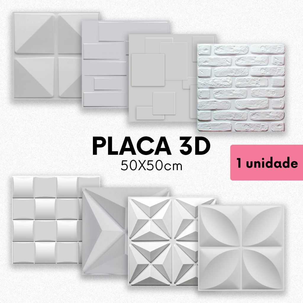 1 Unidade Placa Pvc Auto relevo 3d Revestimento de Parede efeito Gesso Lavável Varios Modelos Quarto