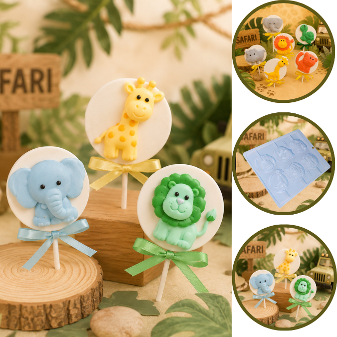 1~10 Forma Simples Pirulito Animais da Selva Safari 9791 - (D7) em Acetato BWB Para Bombom e Doces
