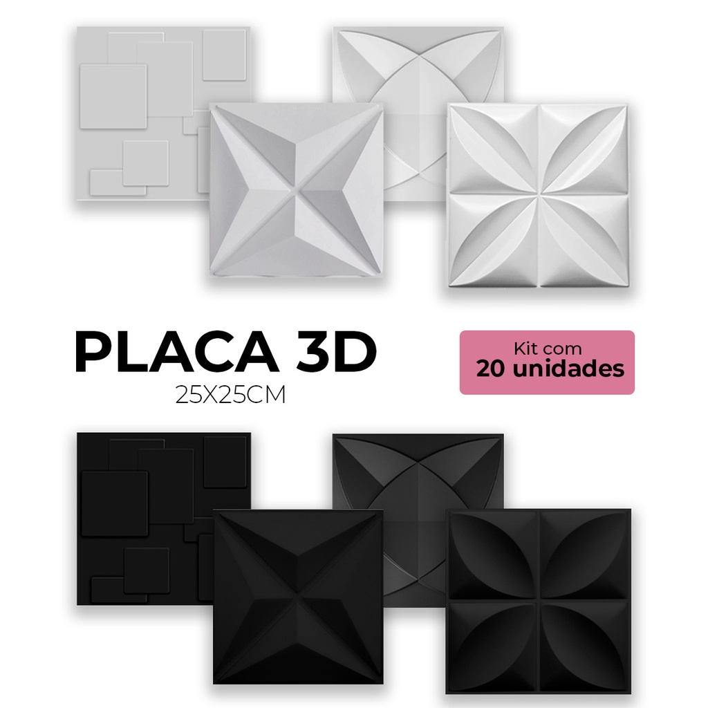 20 Placas Pvc 3d Revestimento de Parede Auto relevo decorativa Quarto Sala Cozinha 25cm x 25cm
