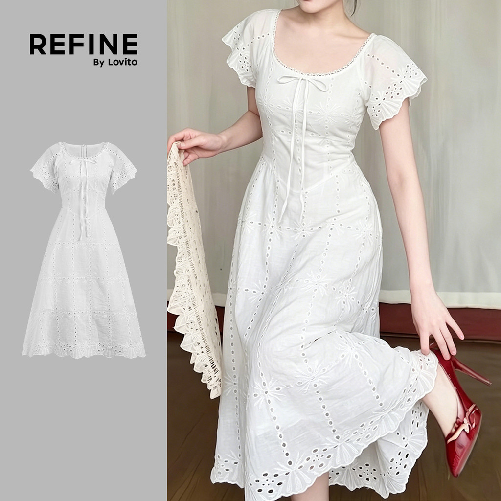 (New Arrival) (Refine by Lovito) Vestido Elegante de Linho Primavera/verão para mulheres LR41L073