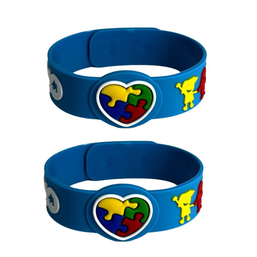 2  Pulseiras Ajustáveis Autismo/Autista Infantil - Quebra Cabeça Amor e União