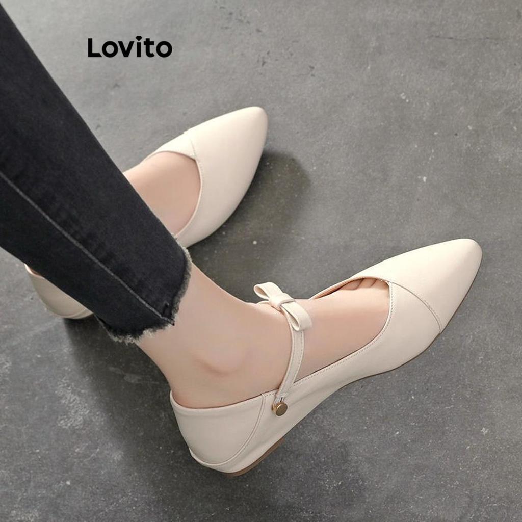 (Elegante) Lovito laço liso versátil duas maneiras de usar balé plano para mulheres LFA59296