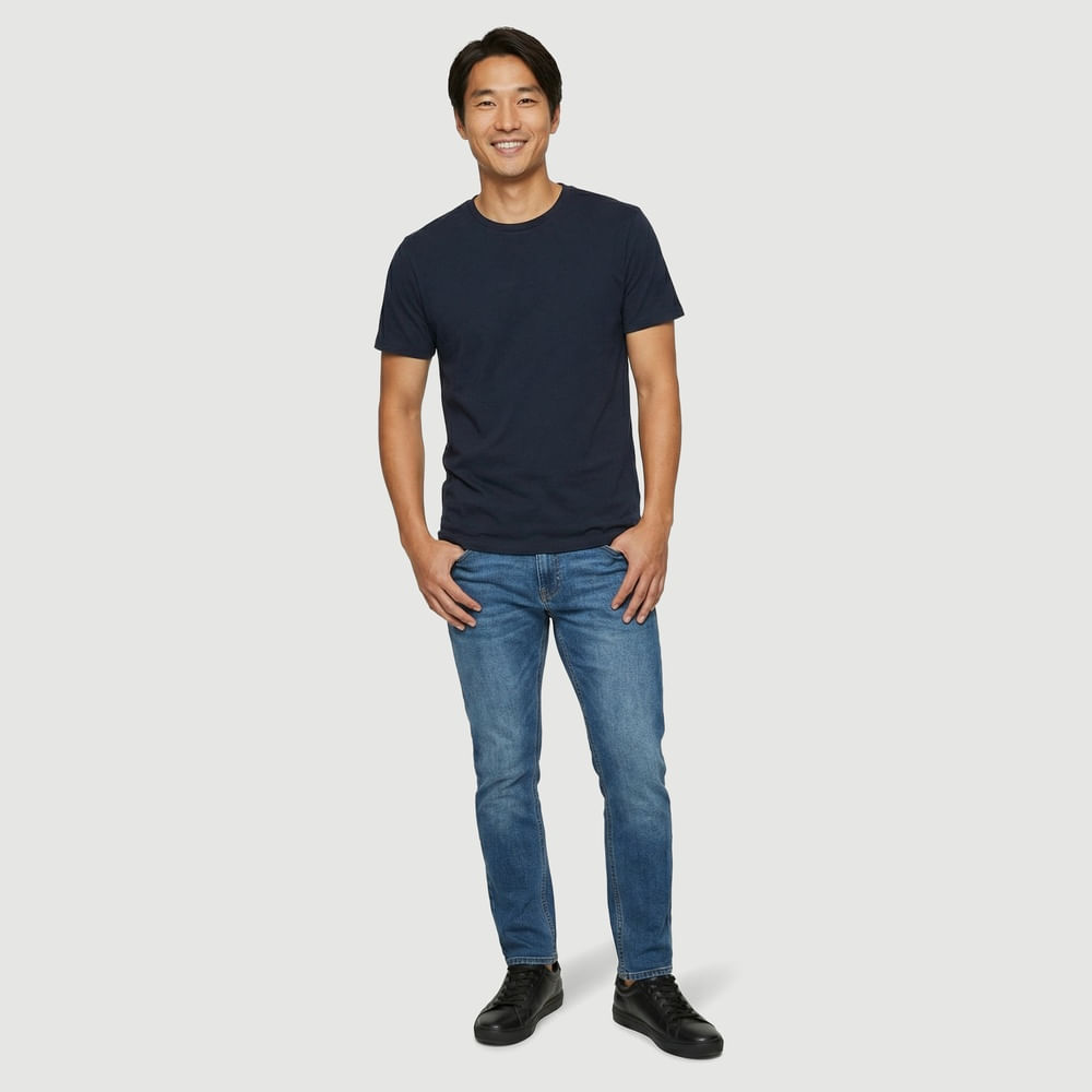 Calça Jeans Masculina Lisa Azul Estonada