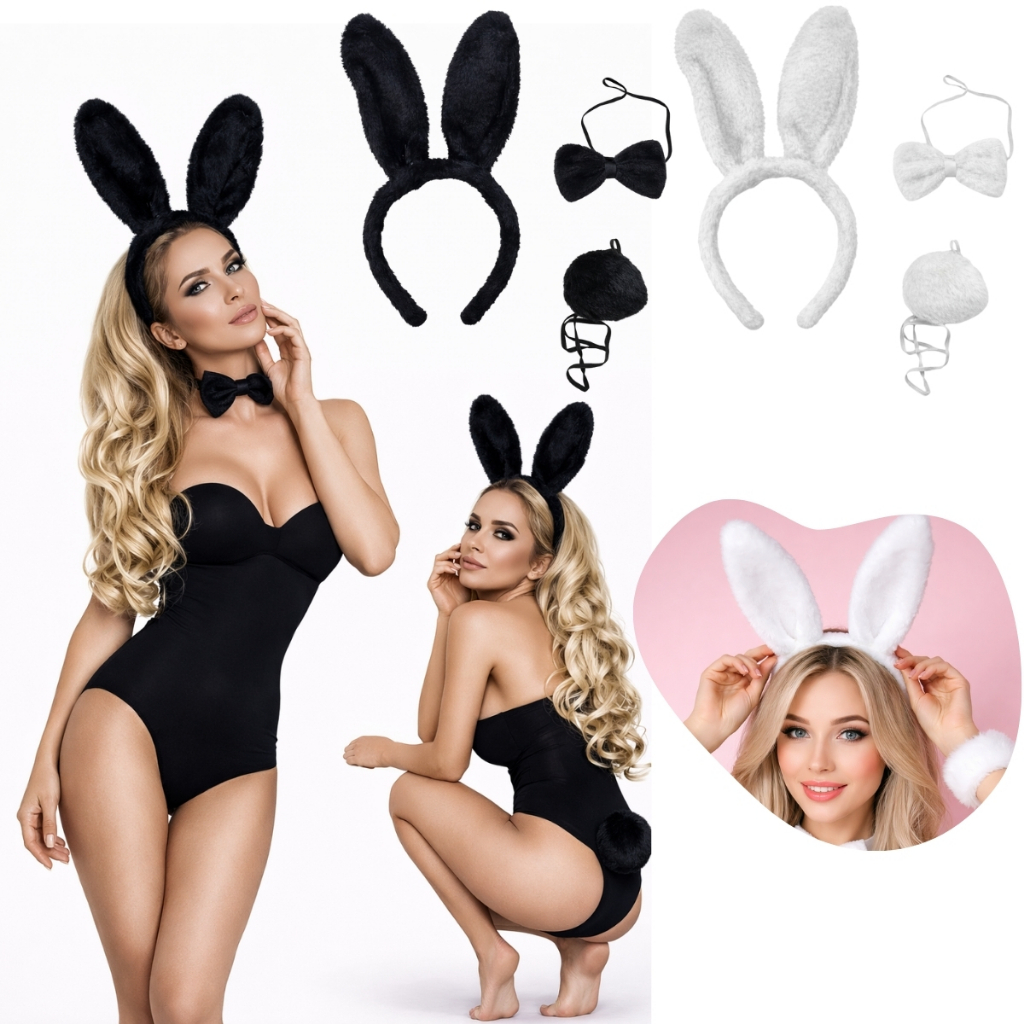Acessórios Fantasia Coelhinha Tiara, Gravata e Rabinho Ideal Para Carnaval Festa Halloween