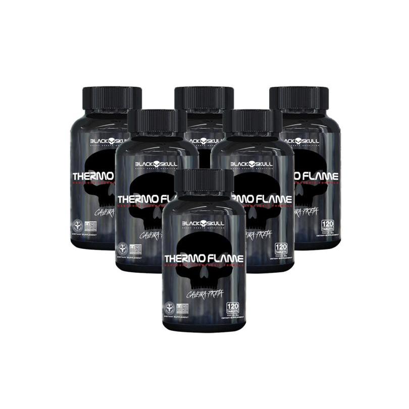 6x Thermo Flame Termogênico - 120 Tab Cada - Black Skull Sabor  Black Skull