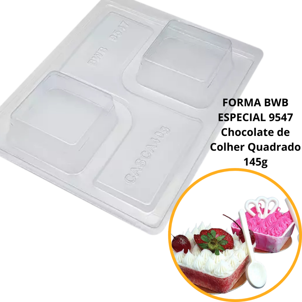 1~4 forma silicone bwb p/chocolate (3partes) cod 9547 - Chocolate de Colher Quadrado 145g (CHOCO)