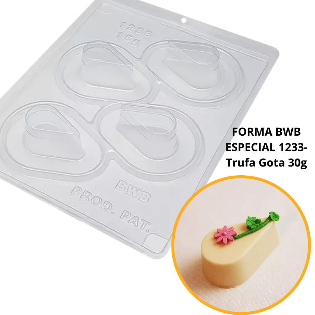 1~4 Forma BWB Com Silicone (3 partes) Cód. 1233 - Trufa Gota 30g. Para Festas Trufas, Bombons, Alfajor (CHOCO)