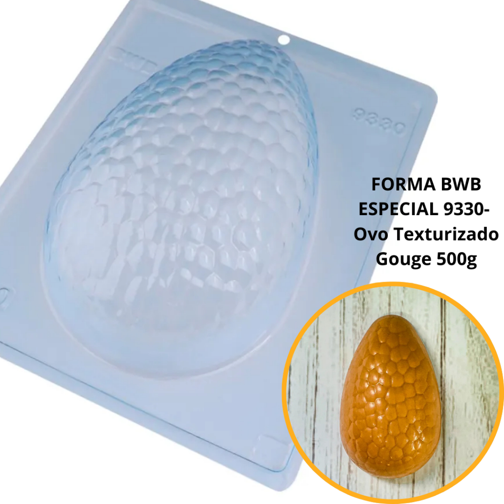 1~4 Forma BWB Com Silicone (3 partes) Para Chocolate Cód. 9330 - Ovo Texturizado Gouge 500g. Páscoa