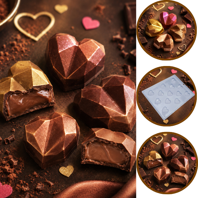 1~10 Forma Simples Bombom Coração Lapidado 9835 (B9) em Acetato BWB Para Bombom e Doces de Chocolate.(CHOCO)