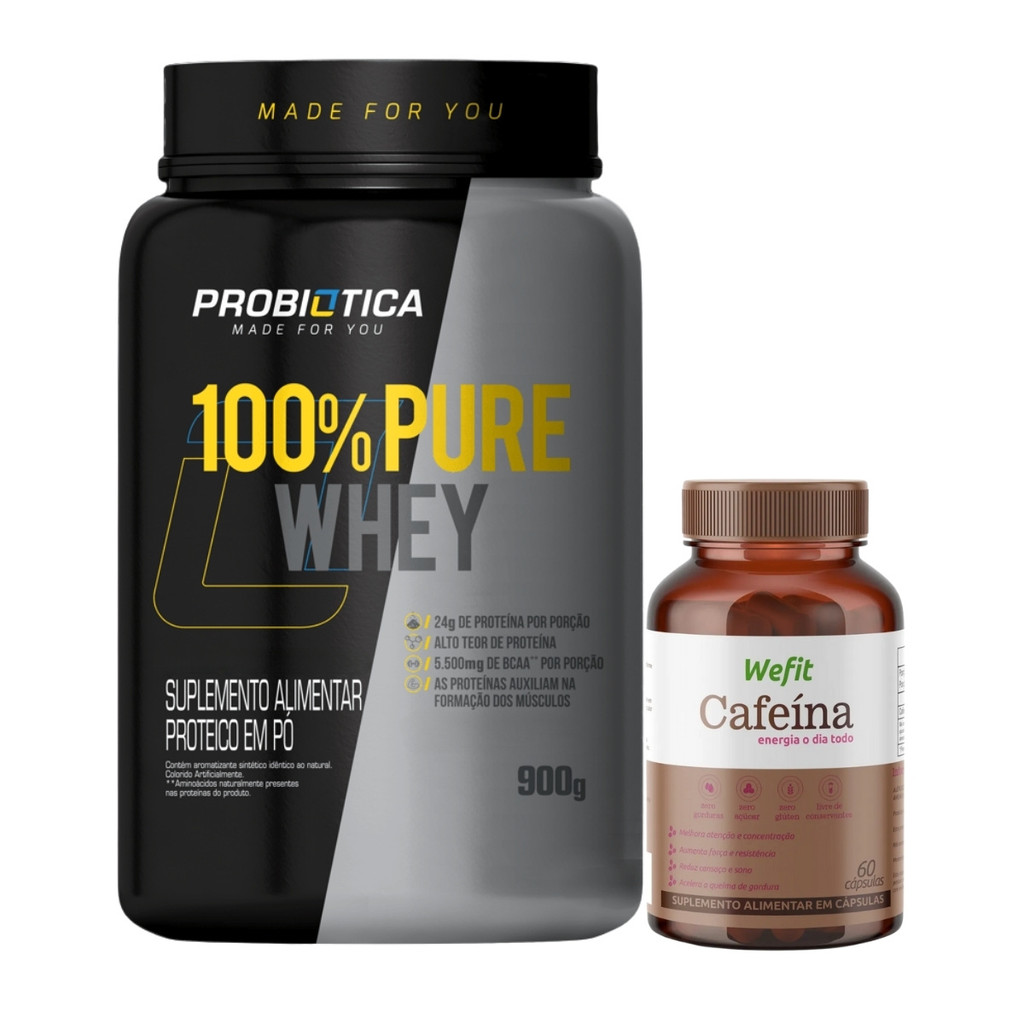 100% Pure Whey Pote 900g Probiotica + Cafeina 60 Cáps WeFit