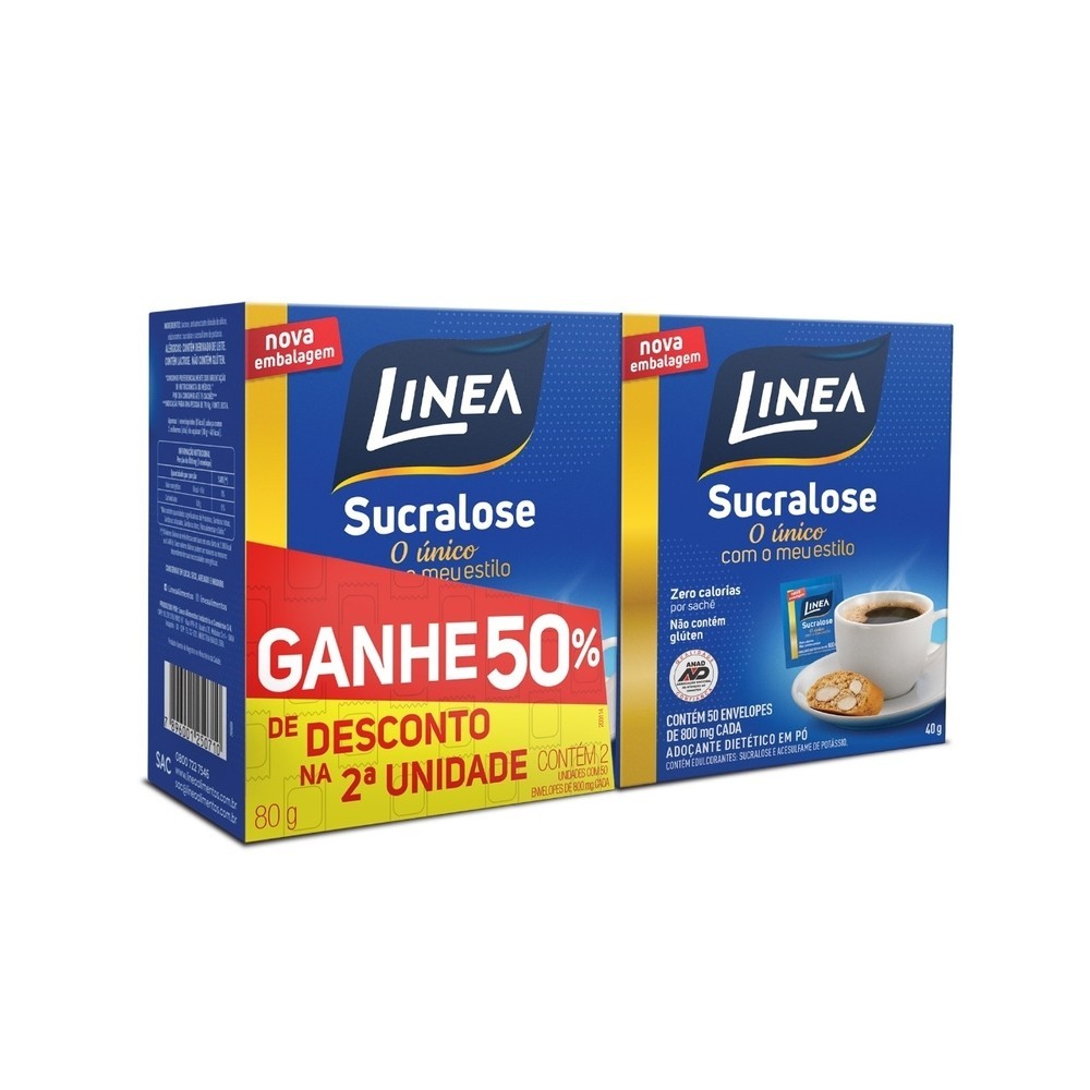 Adoçante Em Pó Sucralose Linea 2Caixas De 50Sachês De 500Mg