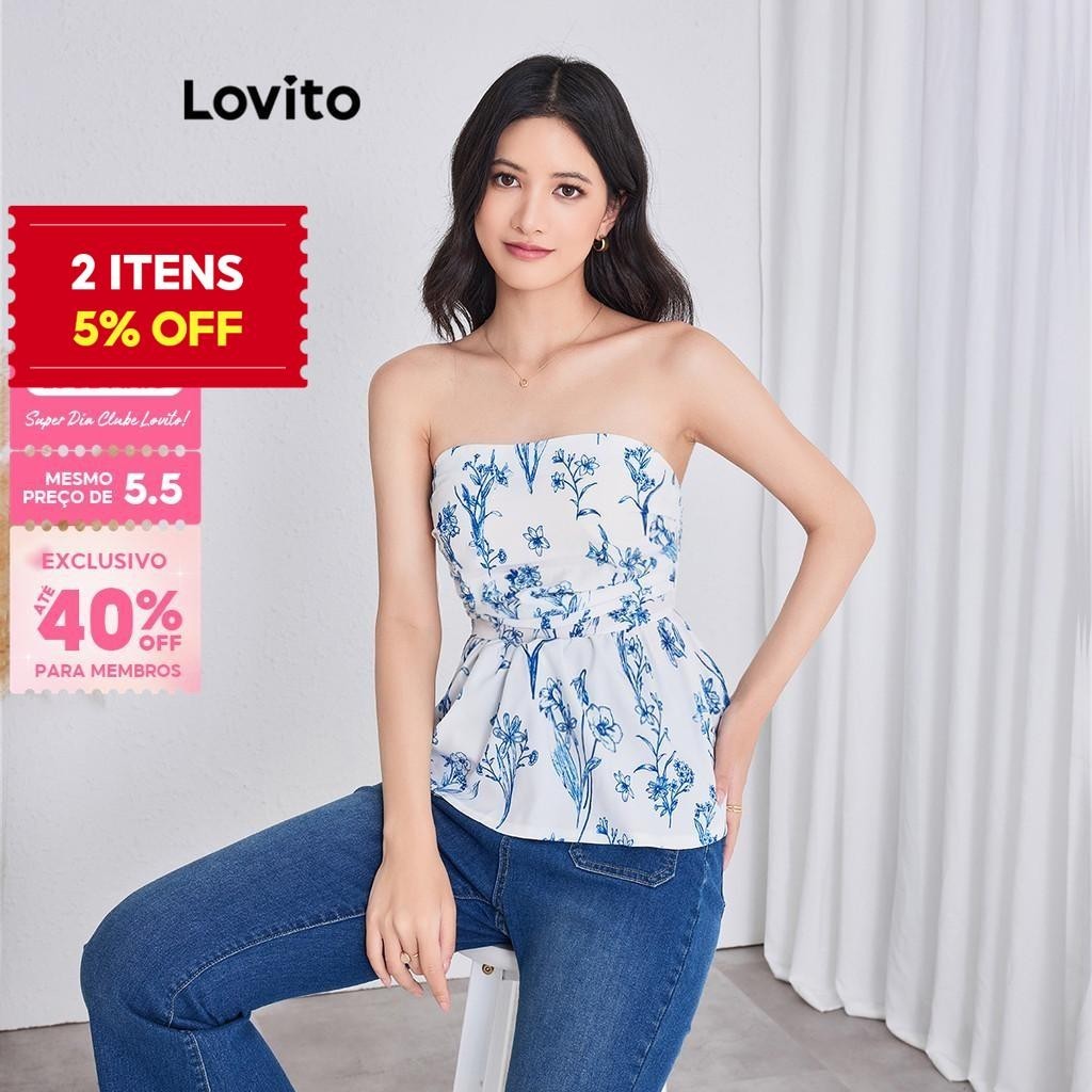 (Boho) Lovito Top Ditsy Floral Plissado Regata De Verão Para Mulheres L95ED089