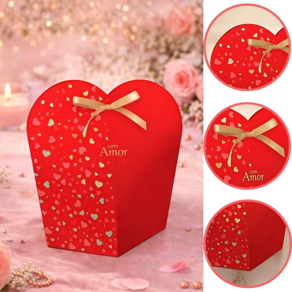 10 CAIXA PRESENTE CORAÇÃO AMOR CLÁSSICO 14X13X21CM 5962 (DIA DOS NAMORADOS IDEIA 2026 ) HOT STAMPING