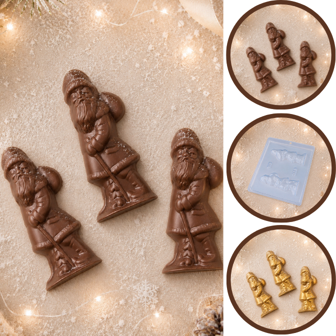 1~10 Forma Simples Papai Noel Frente Verso 162 (h9) em Acetato BWB Para Bombom e Festas Natalinas. (CHOCO)