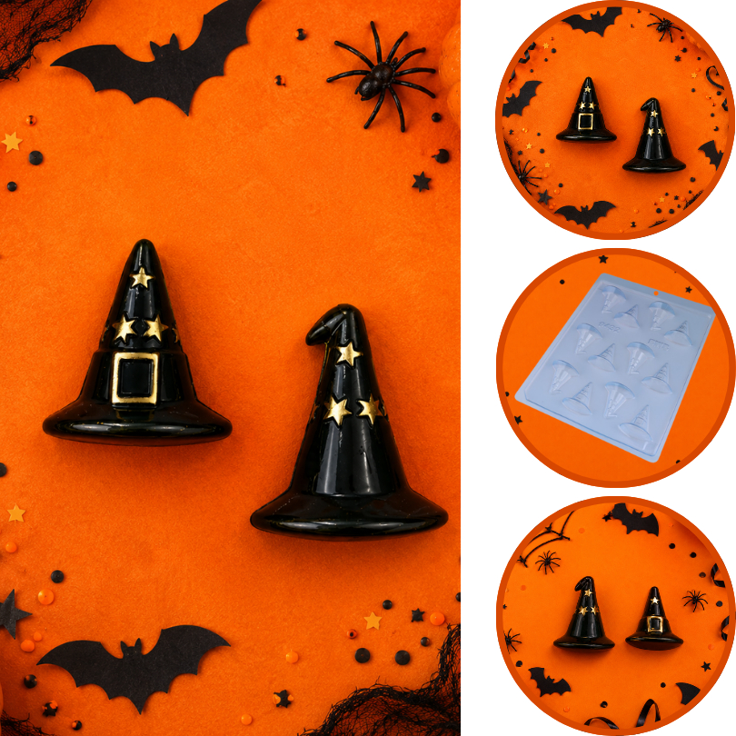 1~10 FORMA SIMPLES CHAPÉU DE BRUXA  CÓD.:9432 ACETATO BWB PARA BOMBOM, DOCES DE CHOCOLATE DIA DAS BRUXAS (CHOCO)