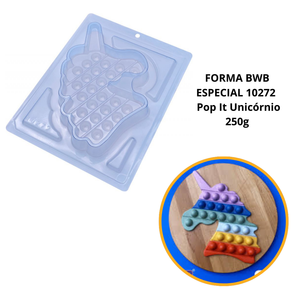 1~4 FORMA BWB (3 PARTES) COM SILICONE CÓD.:10272 POP IT UNICÓRNIO DIA DAS CRIANÇAS (CHOCO)