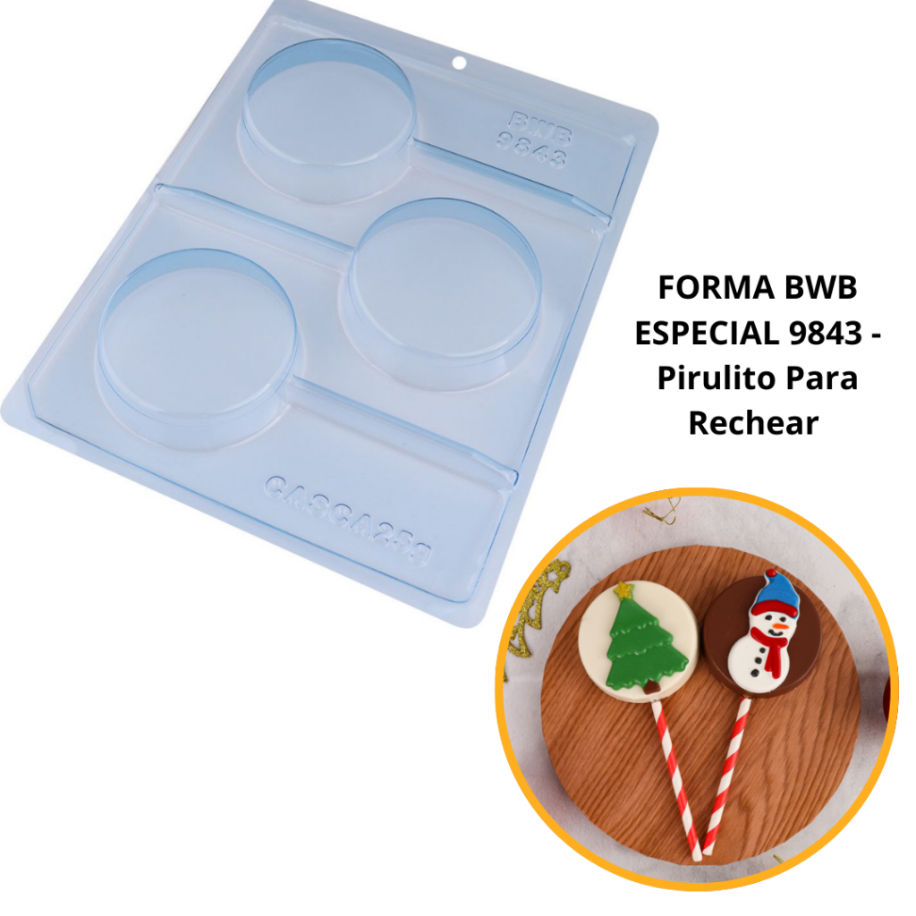 1~4 forma bwb com silicone (3 partes) cód:9843 - Pirulito para Rechear Peso Médio: 95g pirulito recheado (CHOCO)