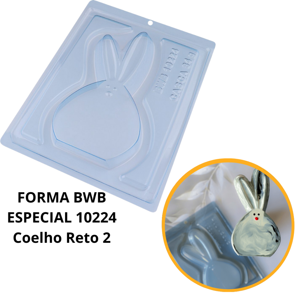 1~4 forma para chocolate bwb silicone 3 partes coelho reto 2 de Páscoa cod 10224 (240g) (CHOCO)