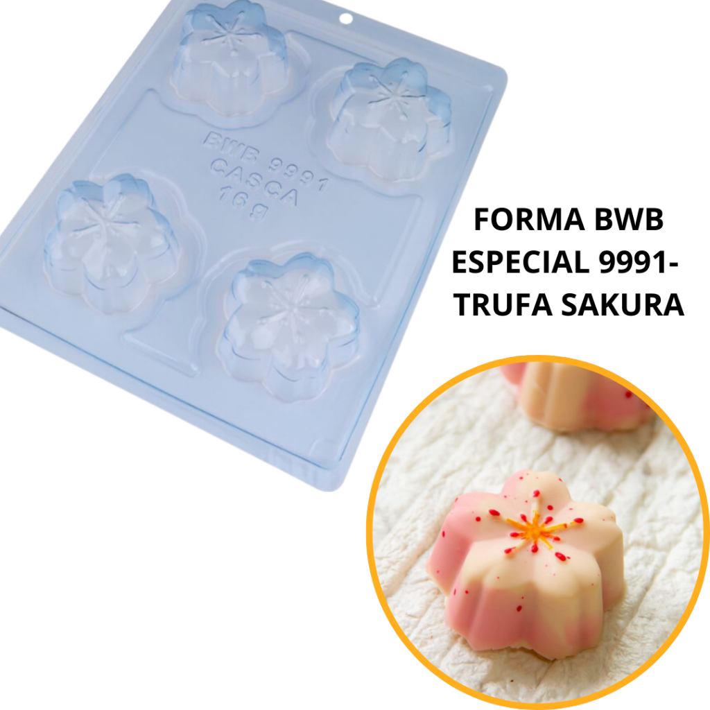 1~4 Forma BWB Com Silicone (3 partes)-Cód. 9991 - Trufa Sakura 70g. Para Festas Trufas, Bombons (CHOCO)