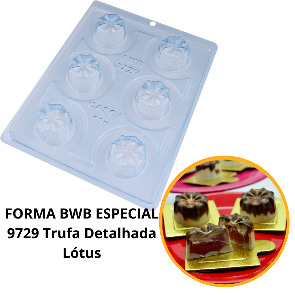 1~4 Forma BWB Com Silicone (3 partes)Trufa Detalhada Lótus 28g. Para Festas Trufas, Bombons, Alfajor 9729 (CHOCO)