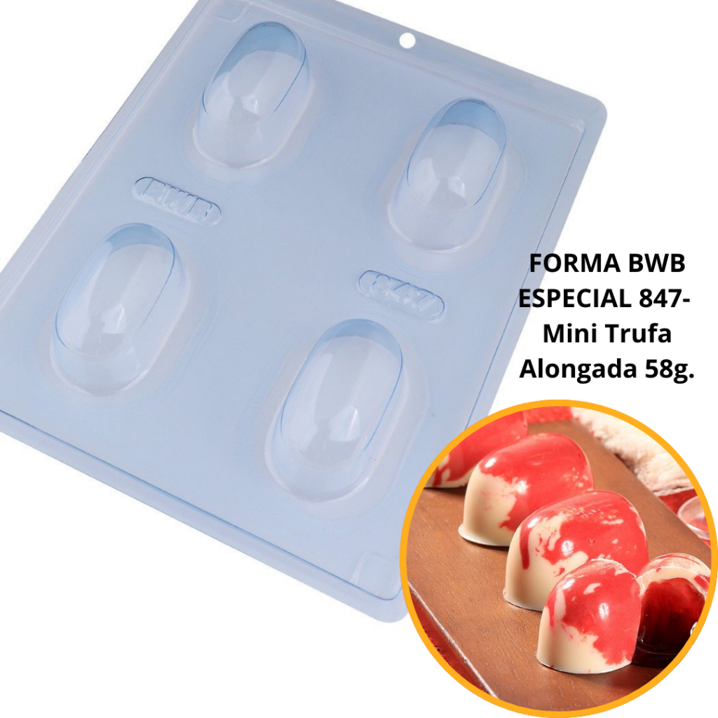 1~4 Forma BWB Com Silicone(3 partes)Cód.847-Mini Trufa Alongada 58g.Para Festas Trufas e Bombons.
