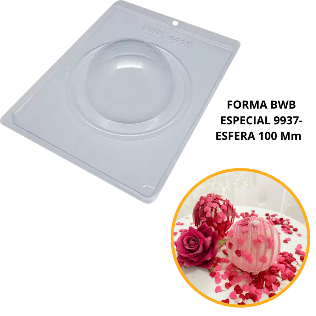 1~4 forma bwb com silicone (3 partes) para chocolate cod 9937 - Esfera de 100mm (CHOCO)