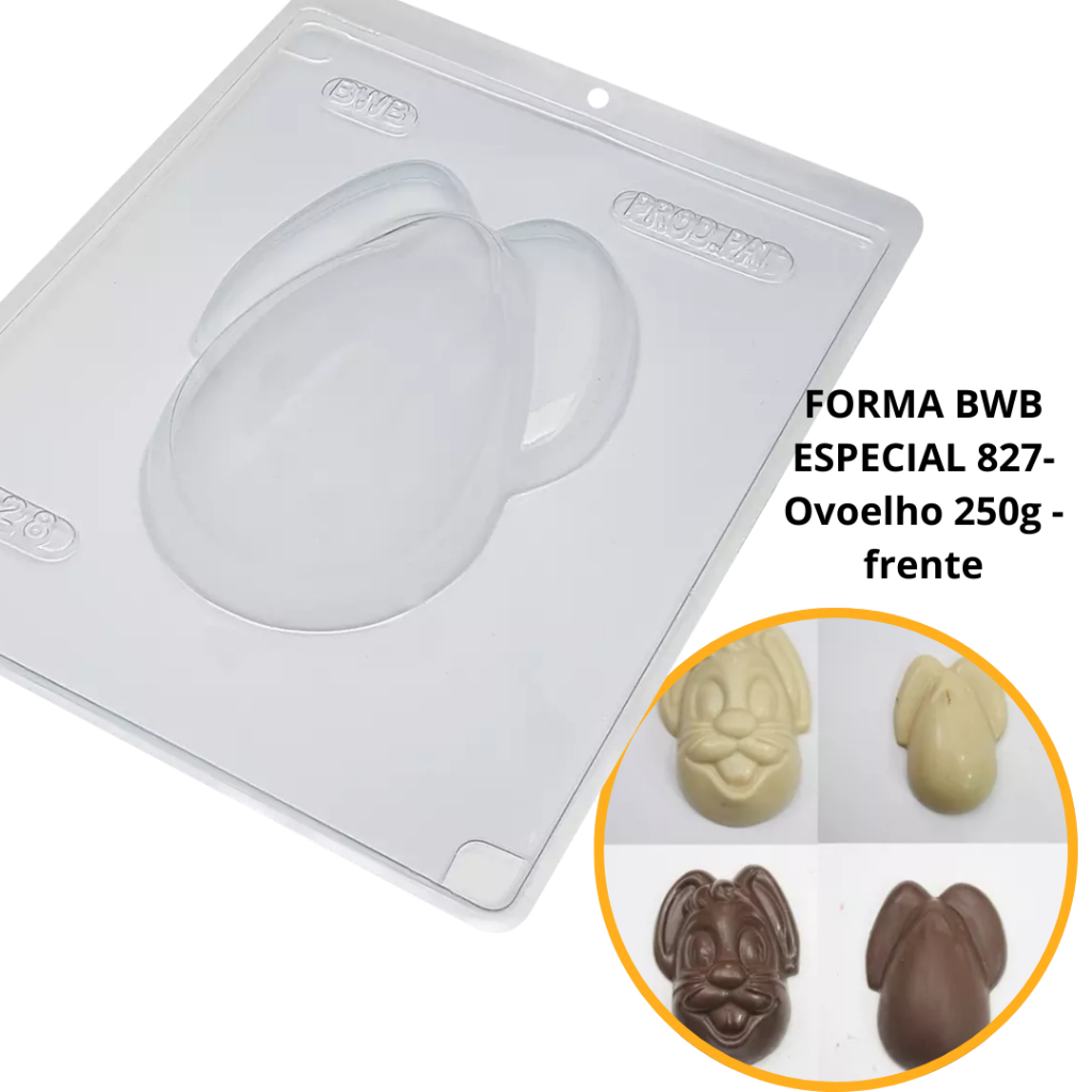 1~4 Forma BWB Com Silicone (3 partes) Para Chocolate Cód. 827 - Ovoelho (F) 250g. Páscoa (CHOCO)