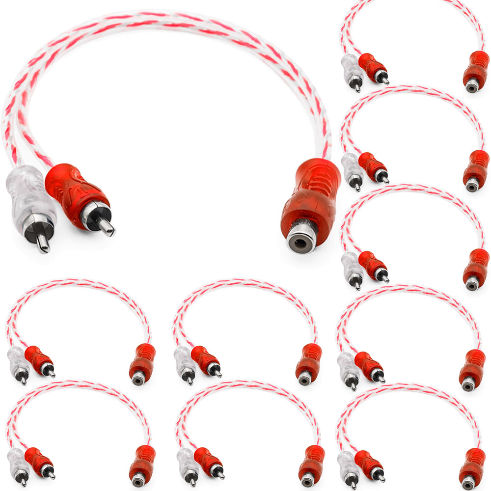 10 Cabo Y RCA Blindado 1 Femea 2 Macho Injetado Vermelho 4mm