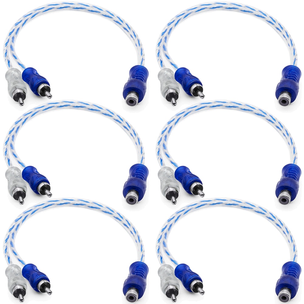 6 Cabo Y RCA Blindado 1 Femea 2 Macho Injetado Azul 4mm