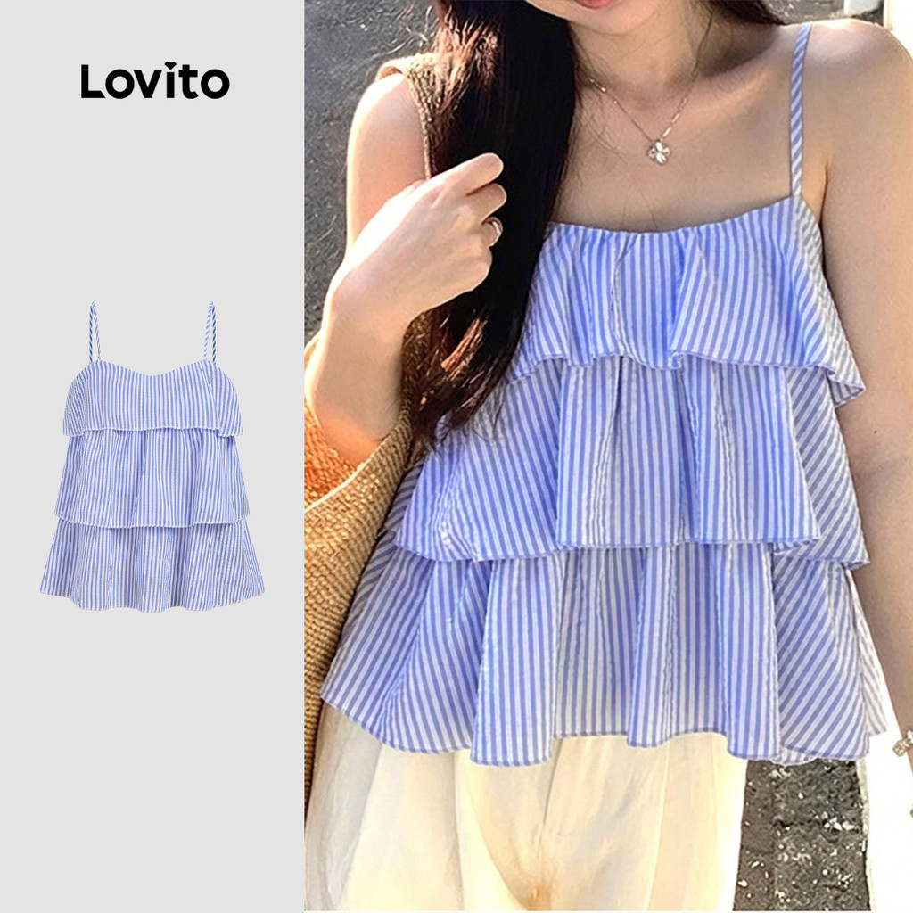 (New Arrival) Lovito Casual Top de Camada Superior para a Primavera/verão Azul para Mulheres L196LD1057