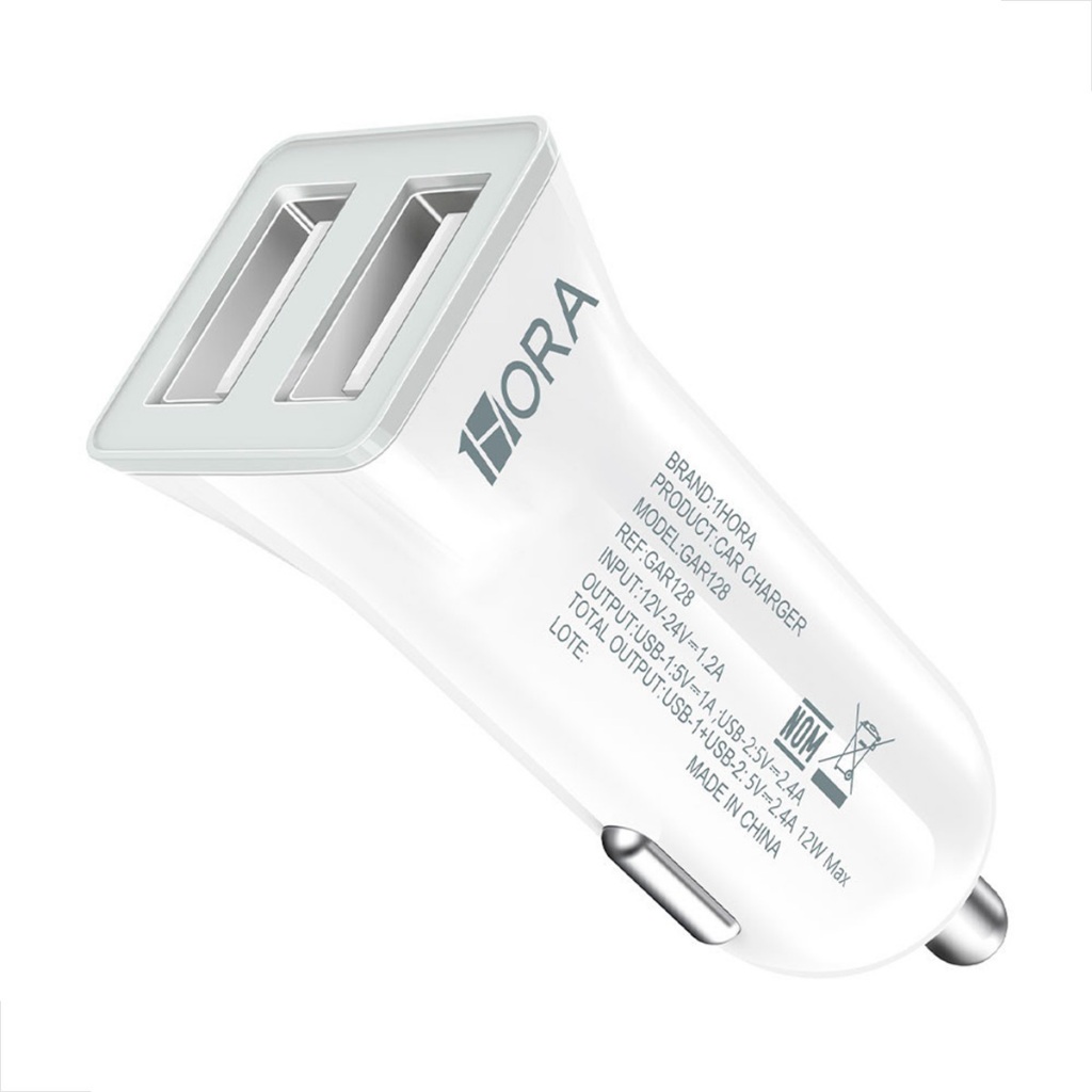 1HORA Carregador Veicular Carro Duplo Usb Cinza 38w 20w Branco