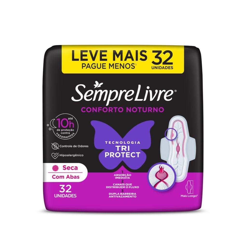 Absorvente Sempre Livre Conforto Noturno Seca Com Abas 32un.