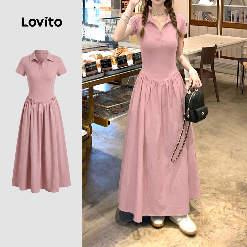 (Casual) Lovito Vestido Azul Costura Em Tecido Para Primavera/verão Ideal Para Mulheres L152ED023