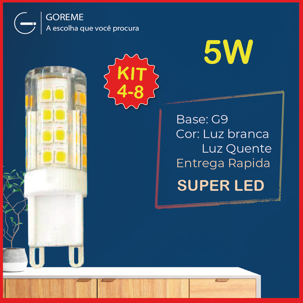 8 Lâmpada Led 5W G9 Halopin Luz Bipino Luz Quente ou Fria | Para Arandelas e Decoração | Bivolt