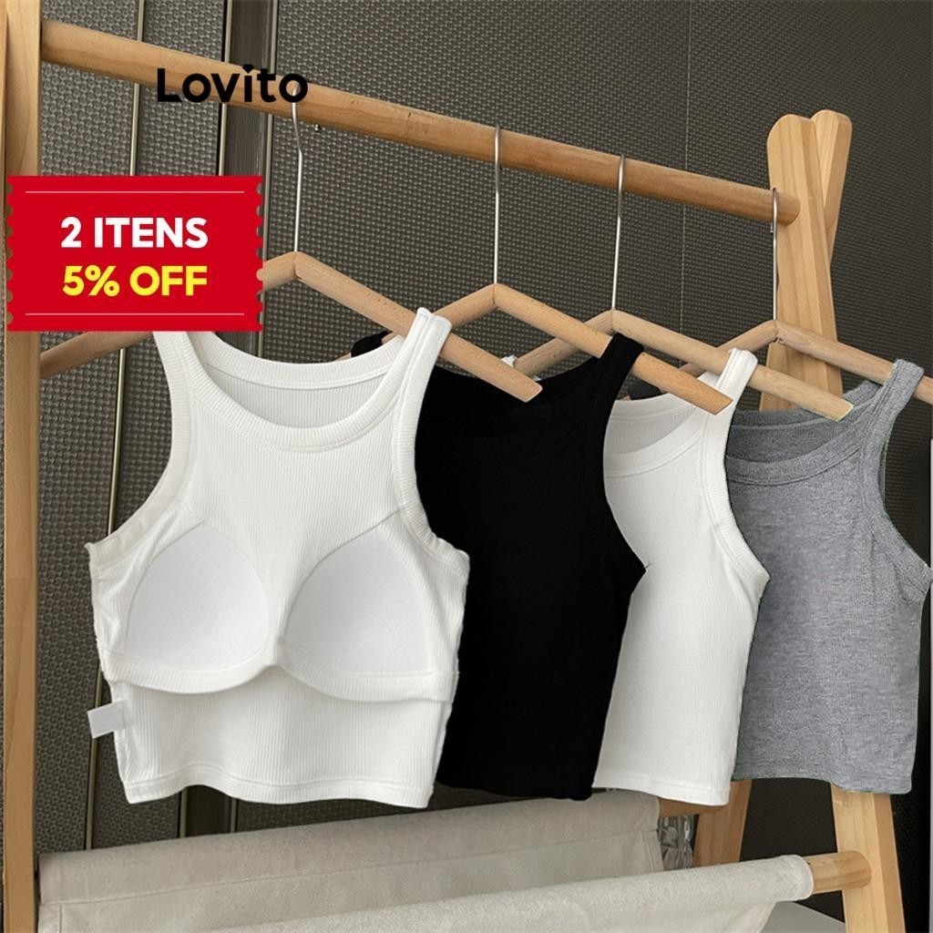 (Trendy) Lovito Tops Regata Básicos com Ombros de Fora para Mulheres LNE17211 (Multicolorido)