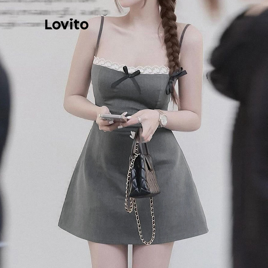 (Casual) Lovito Vestido Liso Com Bolso E Botão Para Mulheres L114ADDR594