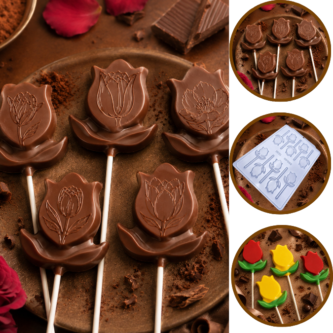 1~5 Forma Bwb Sp Pirulito Flor Tulipa Simples  P/ Chocolate Cod-3565  (Bwb Sp Simples) (CHOCO)