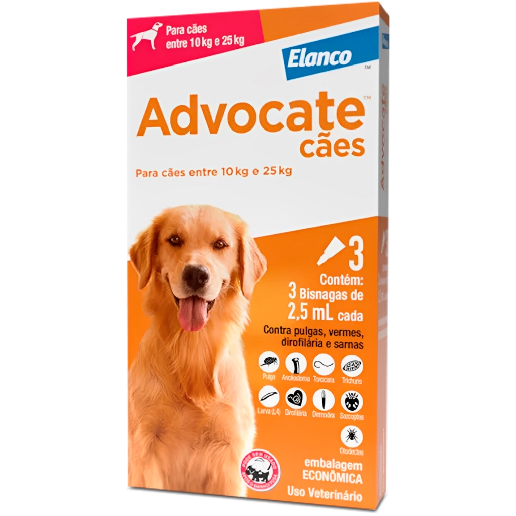 Advocate Elanco Antipulgas para Cachorro 10 à 25kg Kit com 3