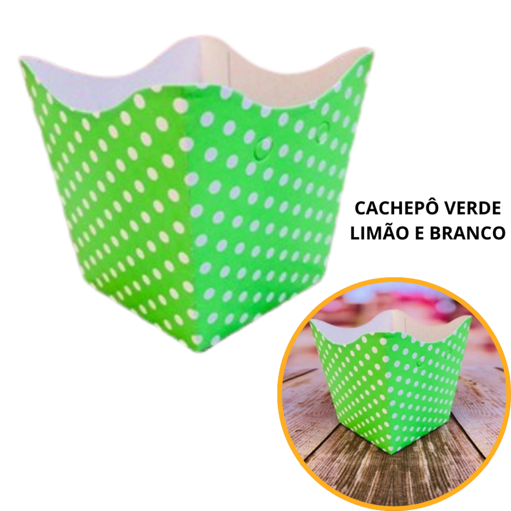 10~50 KIT CACHEPÔ FESTA POÁ VERDE LIMÃO/BRANCO 9X9X7CM VAZO DECORAÇÃO  2.21  ( NC TOYS CACHEPÔ )