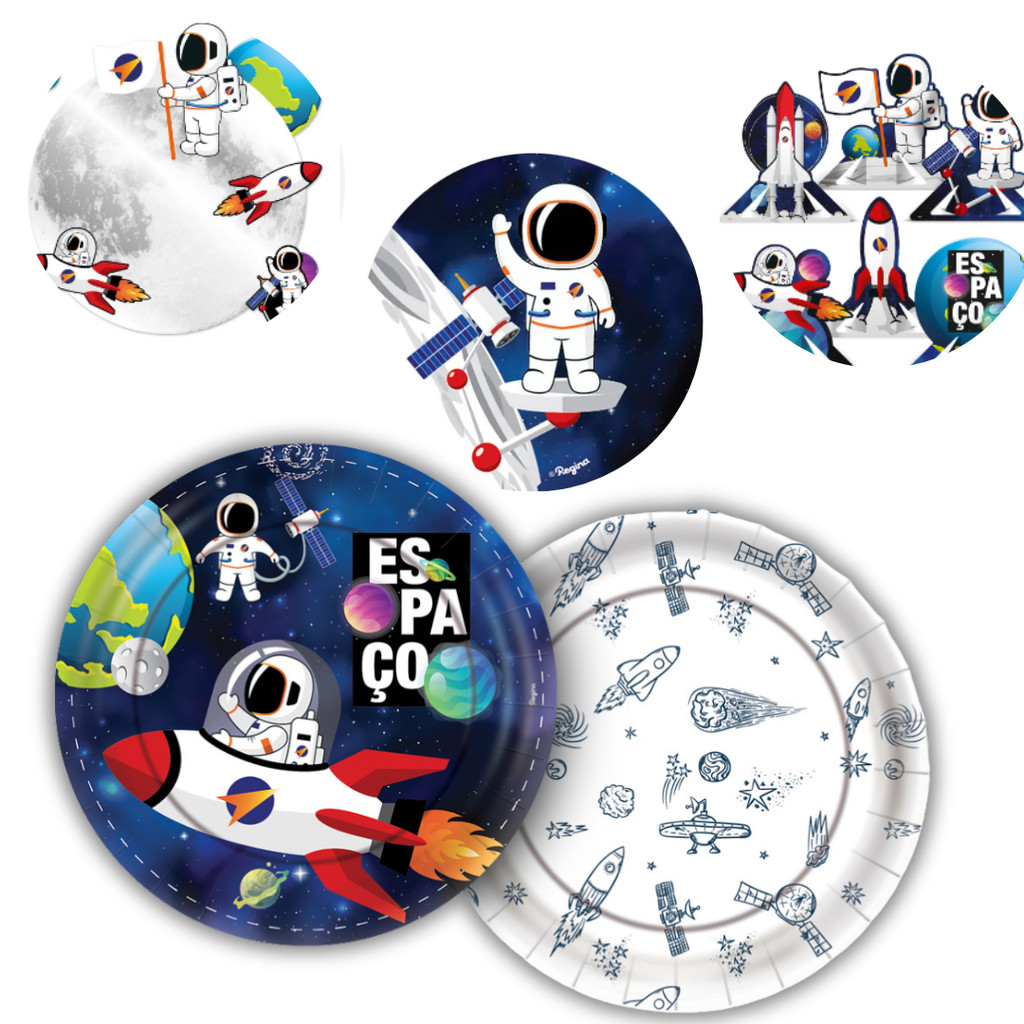 8~40 PRATO BOLO FESTA  ASTRONAUTA ESPACIAL  DE PAPEL 18 CM REGINA (CHOCO)