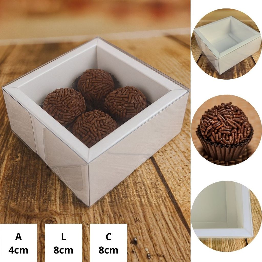 15 CAIXA 4 DOCES BRANCA MOLDURA QUADRADO 8X8X4 (YIN) P0350