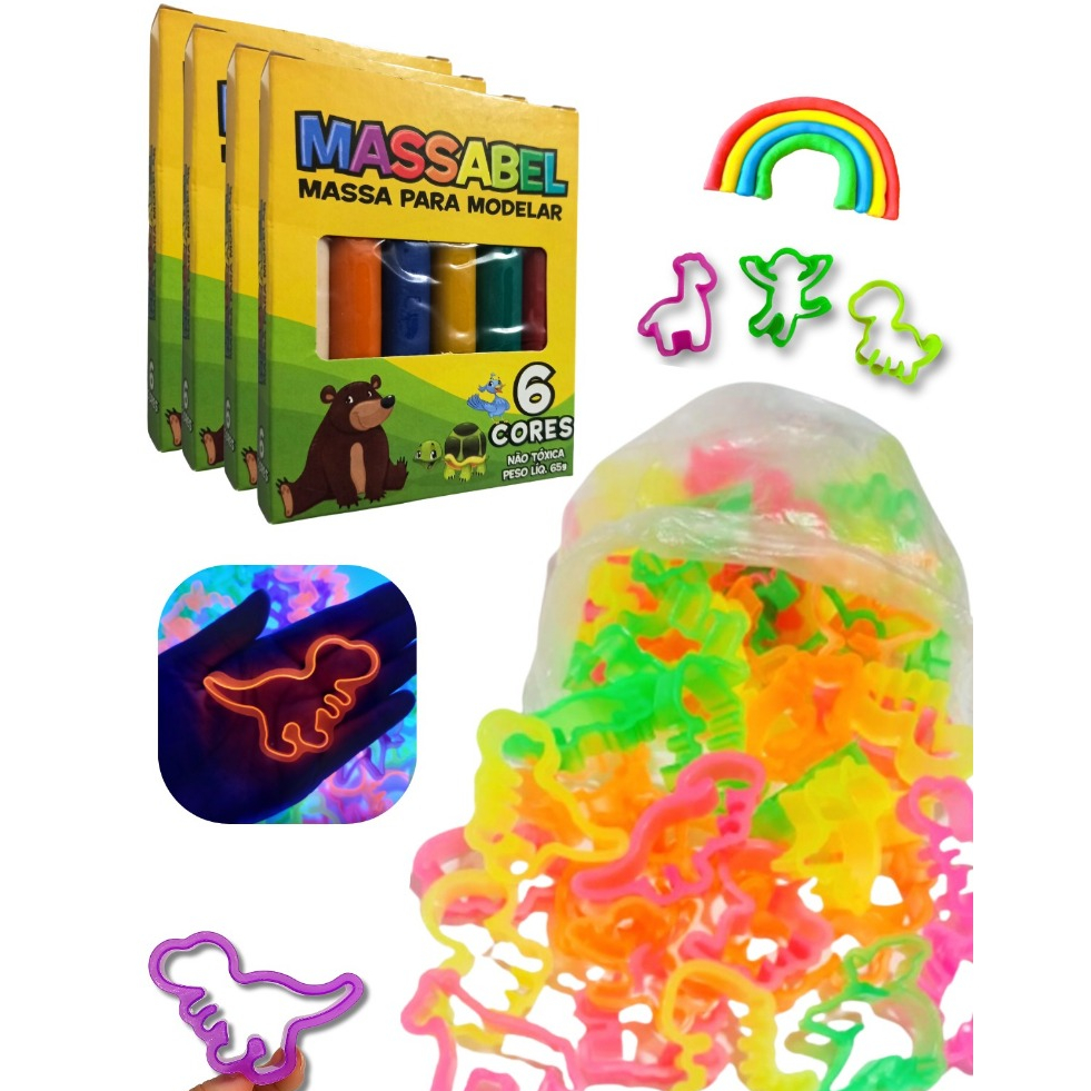 15 Cx Massinha de Modelar + 30 Forminha Molde Cortador Kit P/ Festa Lembrancinha Prenda Criança Novo
