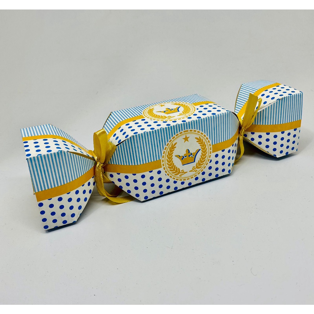 10 Caixa Bombom Caixa Bala Surpresa para Doce TEMA FESTA  PRINCIPE REALEZA COROA AZUL