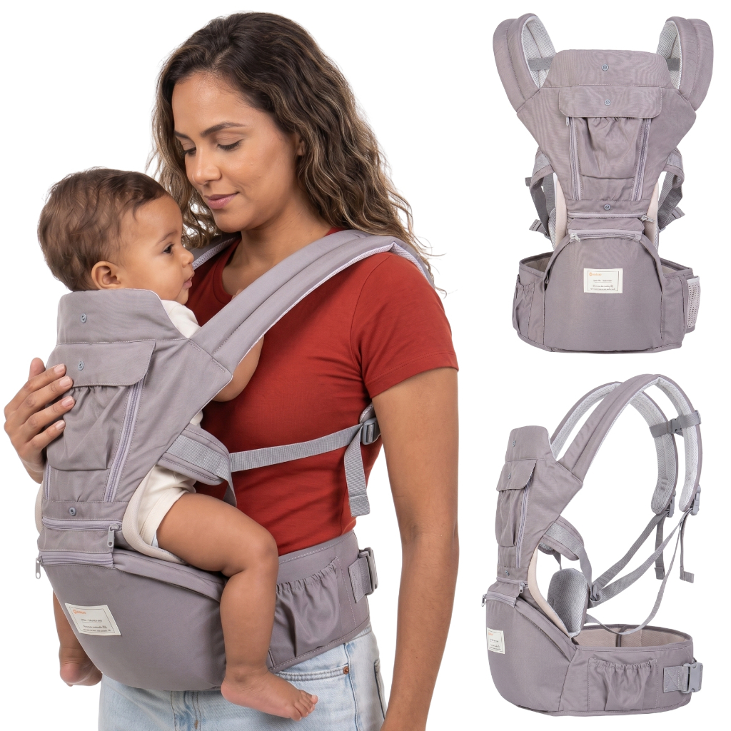 AIEBAO Bolsa Canguru Ergonômica 12 Posições 3 Em 1 Bolsos Externos Bebês 0 a 36 Meses Capacidade 0 a 36 quilos