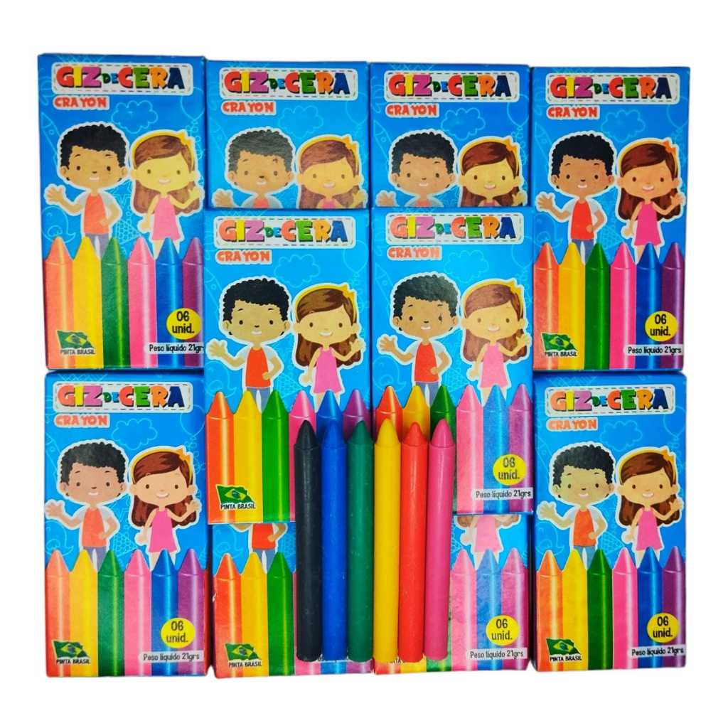 100 Cx Giz De Cera 6 Cores 21g Atacado P/ Kit Festa Infantil Revenda Lembrancinha Aniversario Prenda